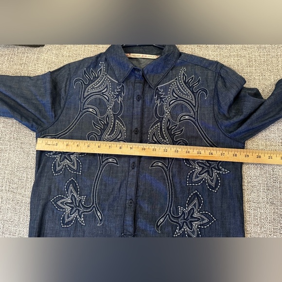 Chelsea & Violet Blue Denim Western Stitched Embroidered Dress Sz S - Picture 10 of 11